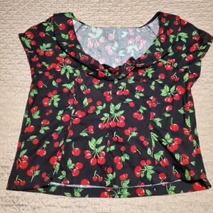 Retro Pin Up Cropped Cap Sleeve Blouse Cherries xxl 2x